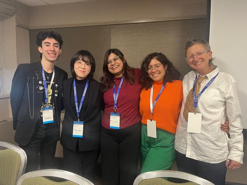 Noah Gallego, Eunice Lee, Shefali Bannerji, Maria Delores Katsougris Ramirez and Liz Breslin after their presentations at the NeMLA conference in Boston