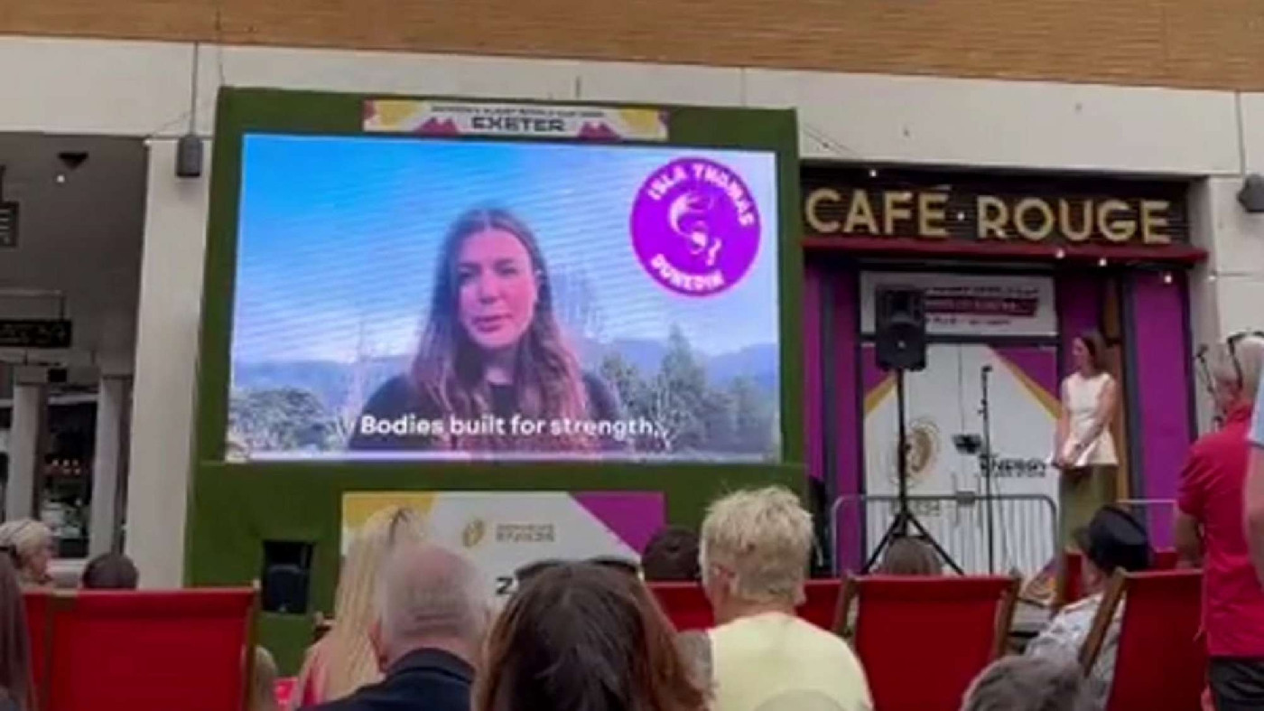 Isla’s poem being shown to the people of Exeter in the Rugby World Cup fanzone by Jordan Thomas - Exeter UNESCO City of Literature